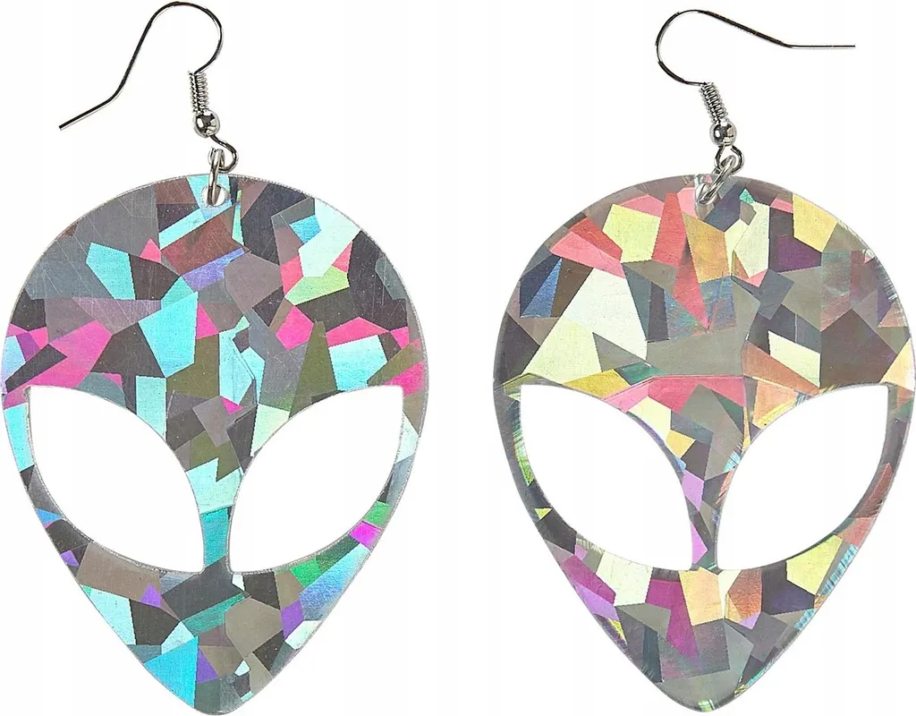 Orecchini Alieni Anni '80 Olografici - Gioielli UFO Carnevale 5,5cm