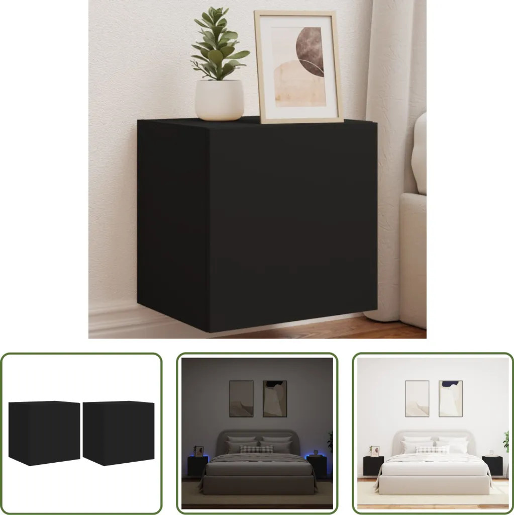 The Living Store Pareti TV con luci LED 2 pezzi nero 40,5x35x40 cm