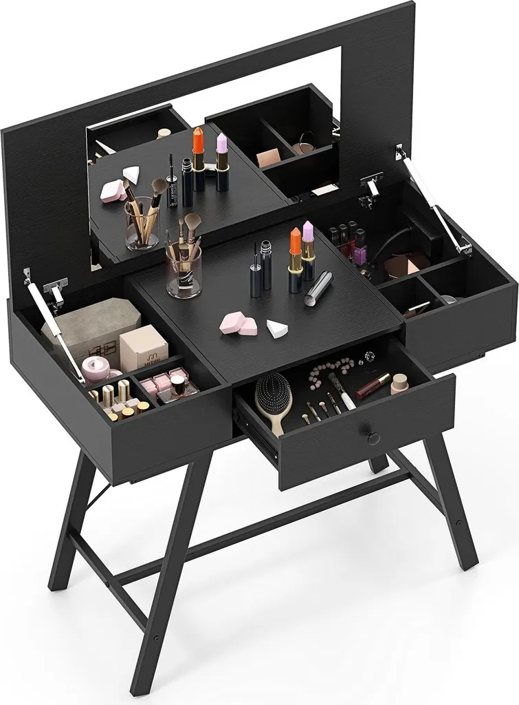 Coiffeuse gain de place avec miroir et prises de charge intégrées