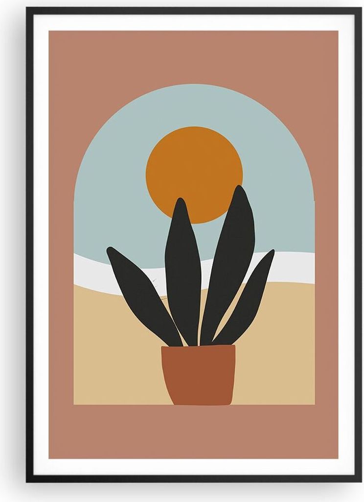 Gerahmtes Poster - Schwarzer Rahmen - Minimalistisch Fenster Blume - 70x100 cm - Wand Bild - Wanddeko - Wandbilder - Kunstposter - Wandposter - Bil...