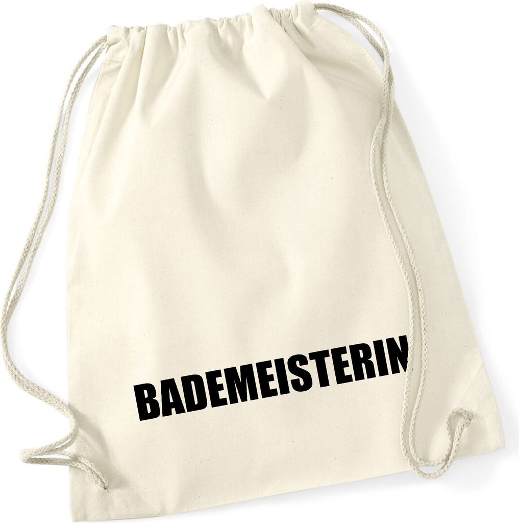 Huuraa Turnbeutel Bademeisterin Schriftzug 12 Liter Natural Baumwolle Rucksack Geschenkidee