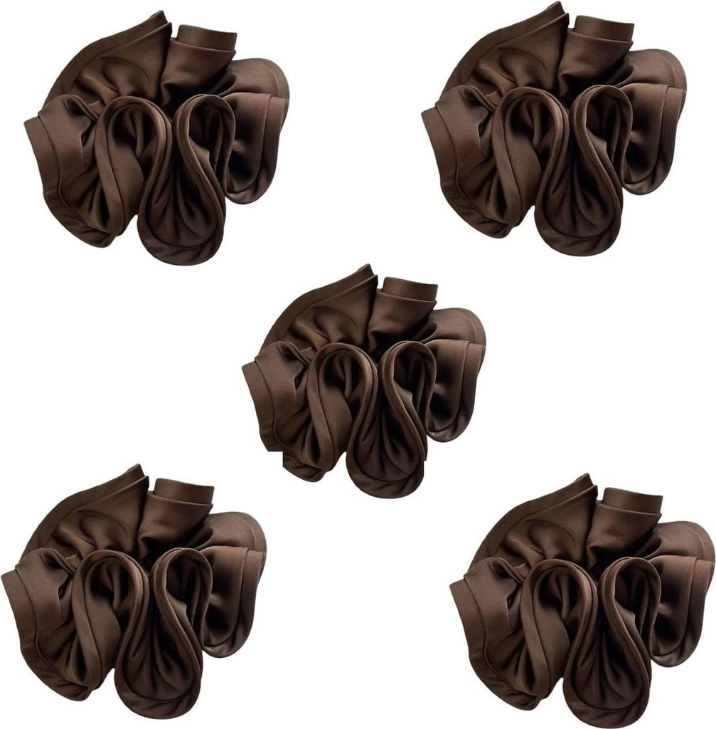 INF Elegante Satin Scrunchies für Damen - 5er Set, 7cm, Verschiedene Farben Kaffee
