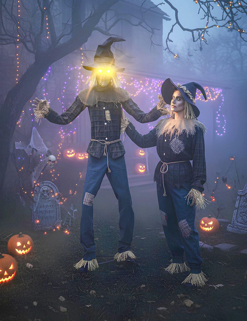 Animatronic Furchterregende Vogelscheuche 2,05m Deko schwarz grau -