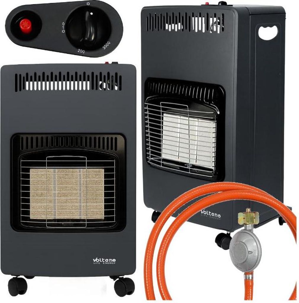 Gasherd, Gasheizung, Zylinder 4,2 kW, Heizfläche 60 m2, Reduzierstück und Schlauch