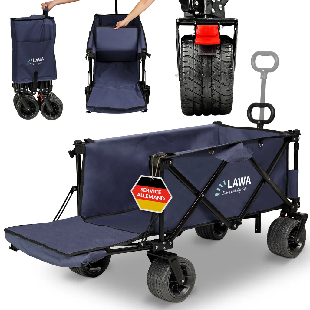 Charrette de transport pliable multi-usage avec grandes roues noires