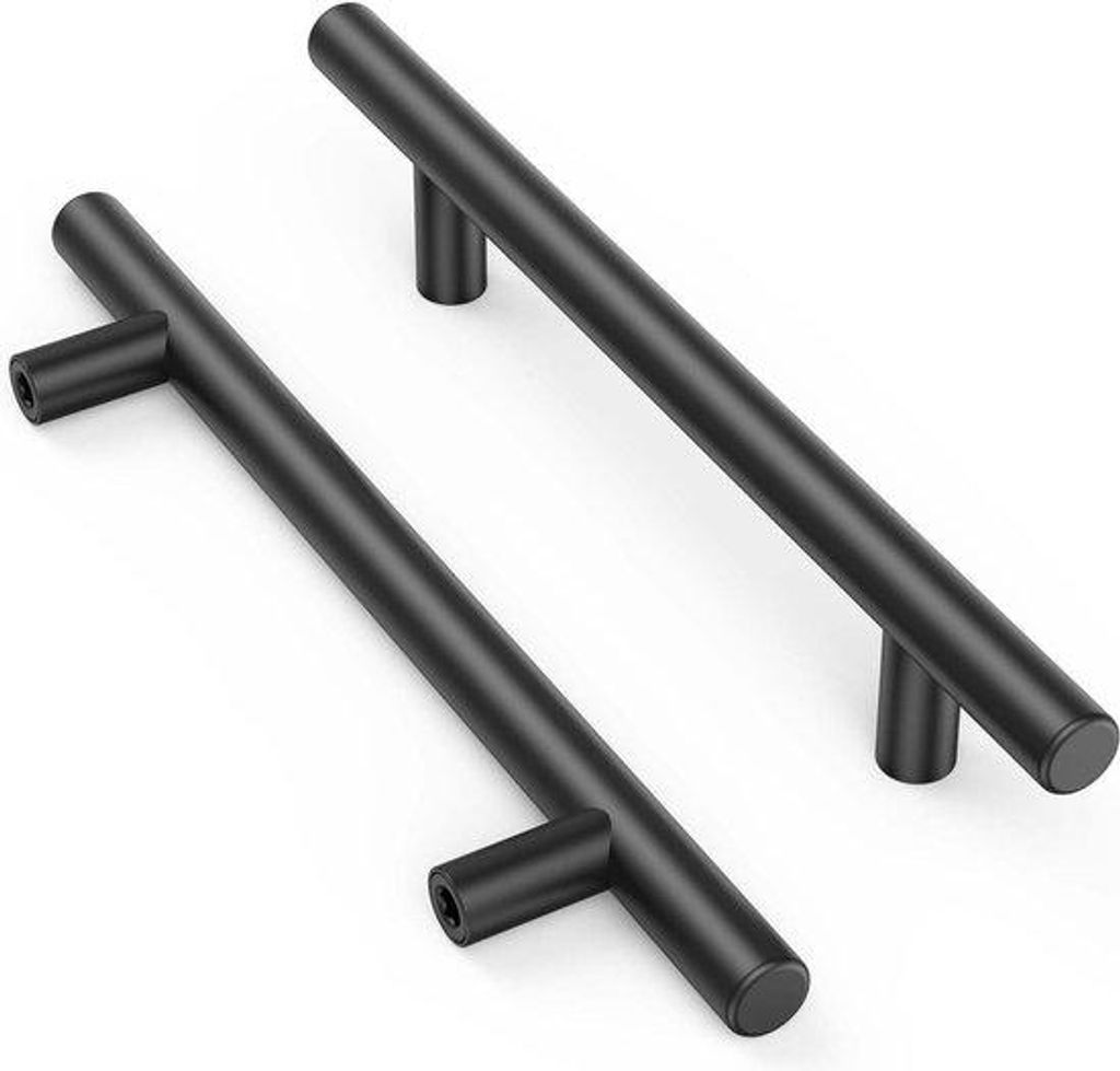 15 schwarze Möbelgriffe gebürsteter Edelstahl 128mm