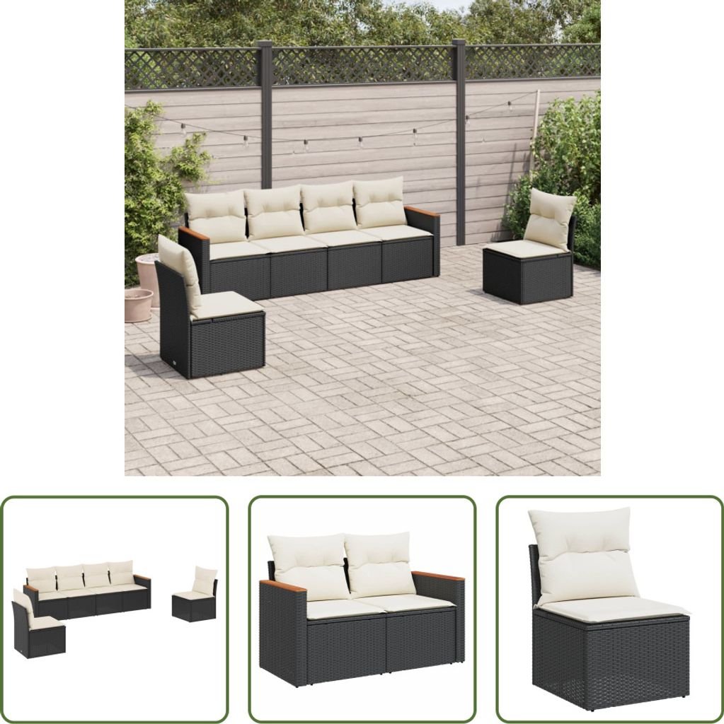 The Living Store 6-tlg. Garten-Sofagarnitur mit Kissen Schwarz Poly Rattan