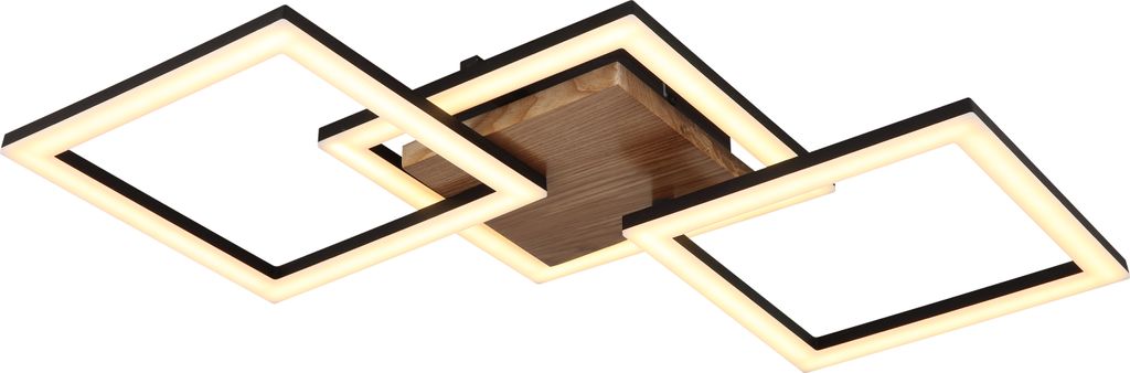 A modern ceiling light with three interconnected square frames.