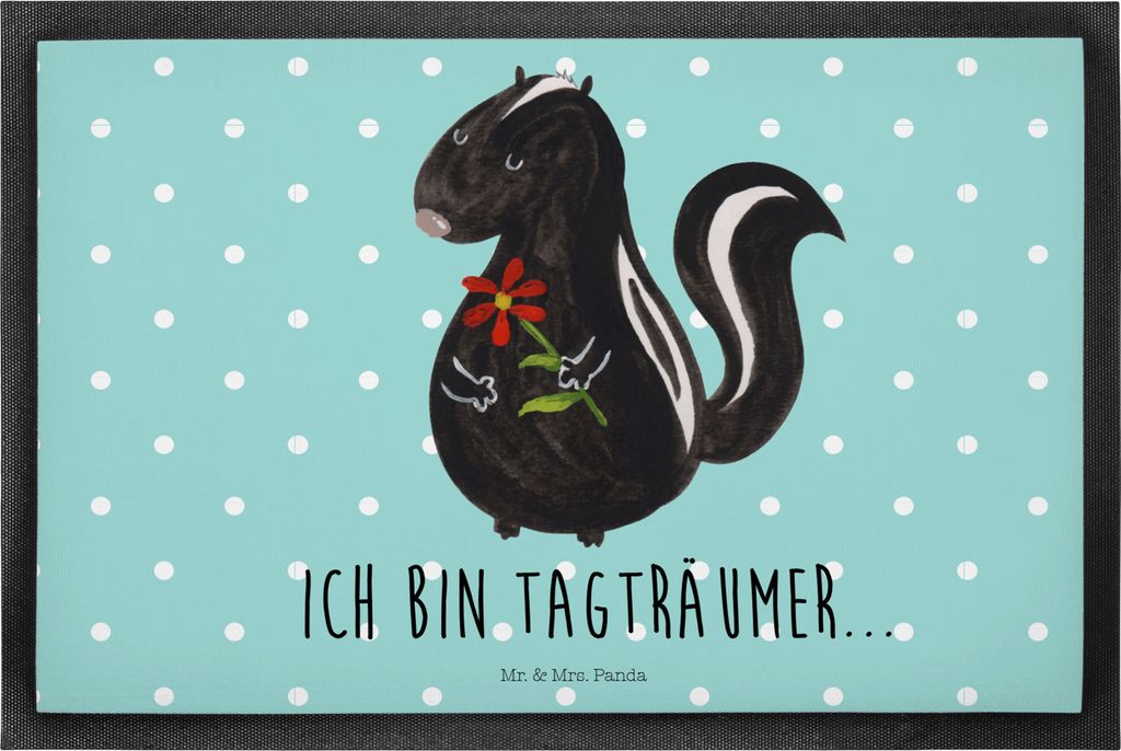 Mr. & Mrs. Panda Schmutzfangmatte Stinktier Blume 40 x 60 cm - Türkis Pastell - Geschenk, Fussmatte, Sauberlaufmatte, Dreams, Schmutzmatte, fußma...
