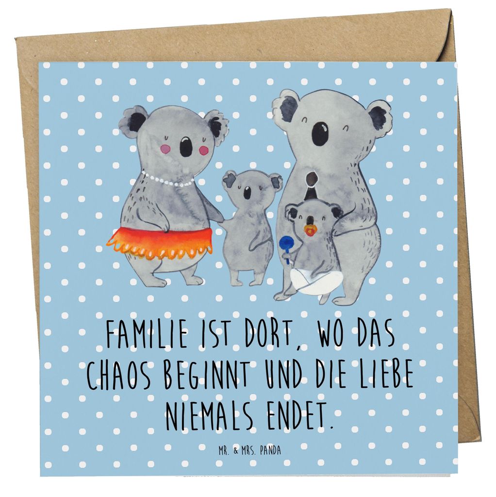 Mr. & Mrs. Panda Grußkarte Koala Familie - Blau Pastell - Geschenk, Muttertag, doppelkarte, anlasskarte, Koalas, Family, Kinder, Glückwunschkarte...