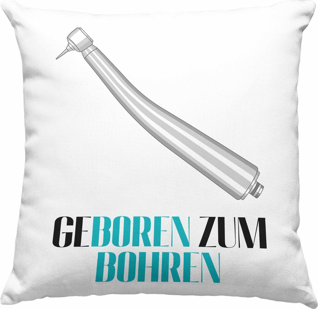 Trendation - Geboren Zum Bohren Deko-Kissen mit Füllung 40x40 Geschenk Zahnarzt Lustig Praxis Geschenkidee Zahnarzthelferin Zahntechniker Zahnärz...