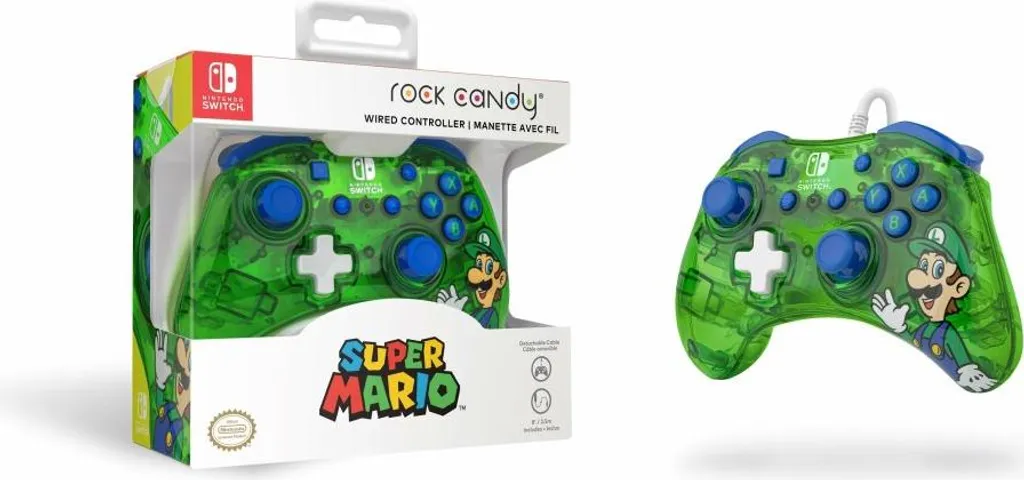 Manette de jeu Nintendo Switch Luigi Rock Candy avec câble USB détachable