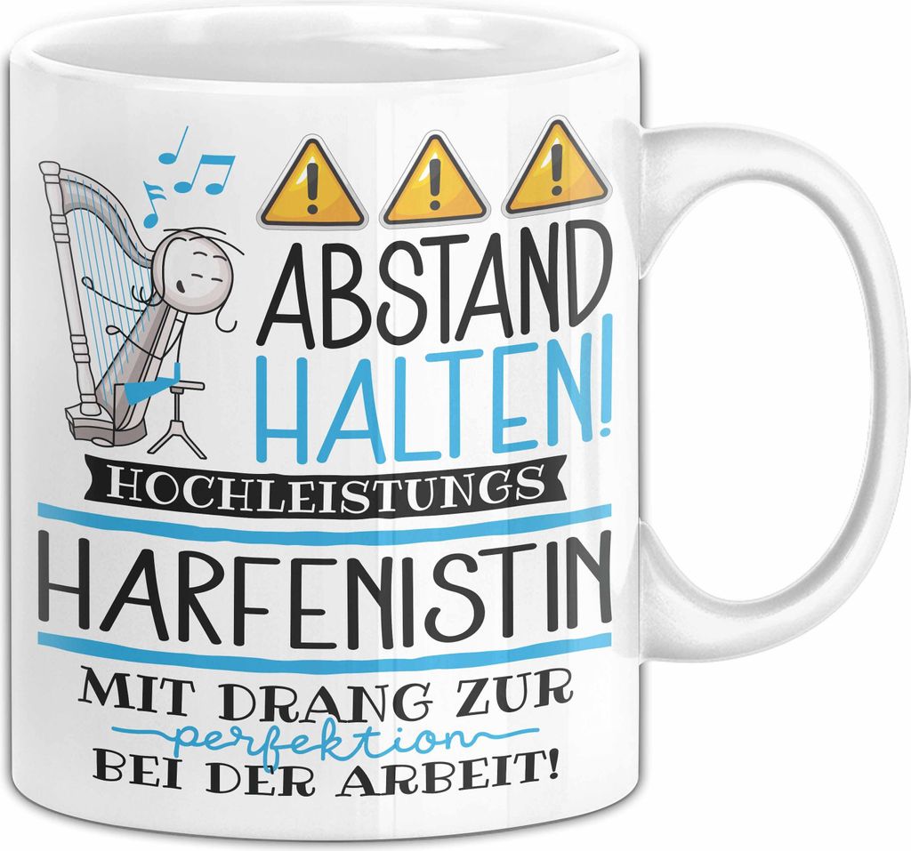 Harfenistin Tasse Geschenk Lustig Abstand Halten Hochleistungs-Harfenistin Mit Drang Zur Perfektion Bei Der Arbeit (Weiß)
