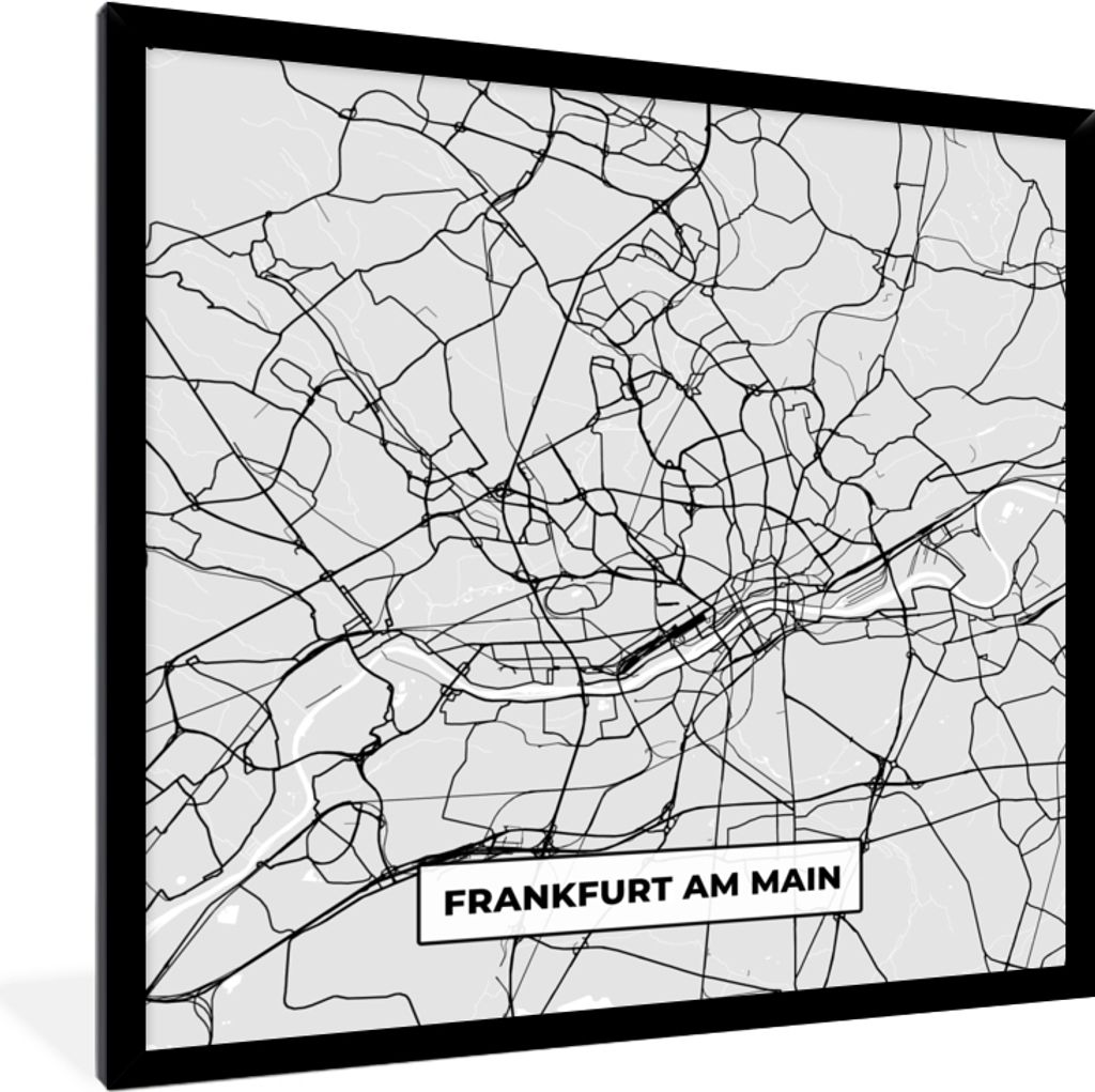 MuchoWow Gerahmtes Poster Stadtplan - Deutschland - Karte - Frankfurt am Main 40x40 cm - Poster mit Schwarzem Bilderrahmen Wandposter Rahmen Foto...