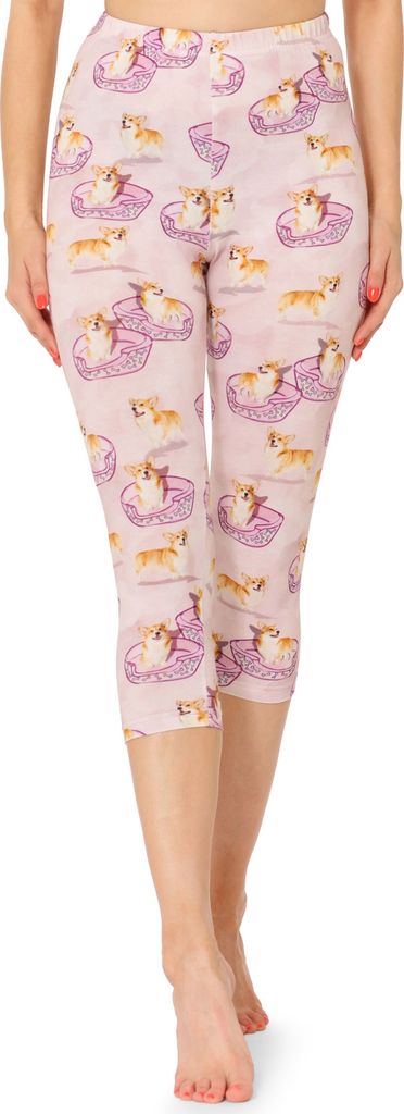 Merry Style Damen 3/4 Capri Leggings mit Allover Print Muster bunt MS10-411(Rosa/Hunde,S)