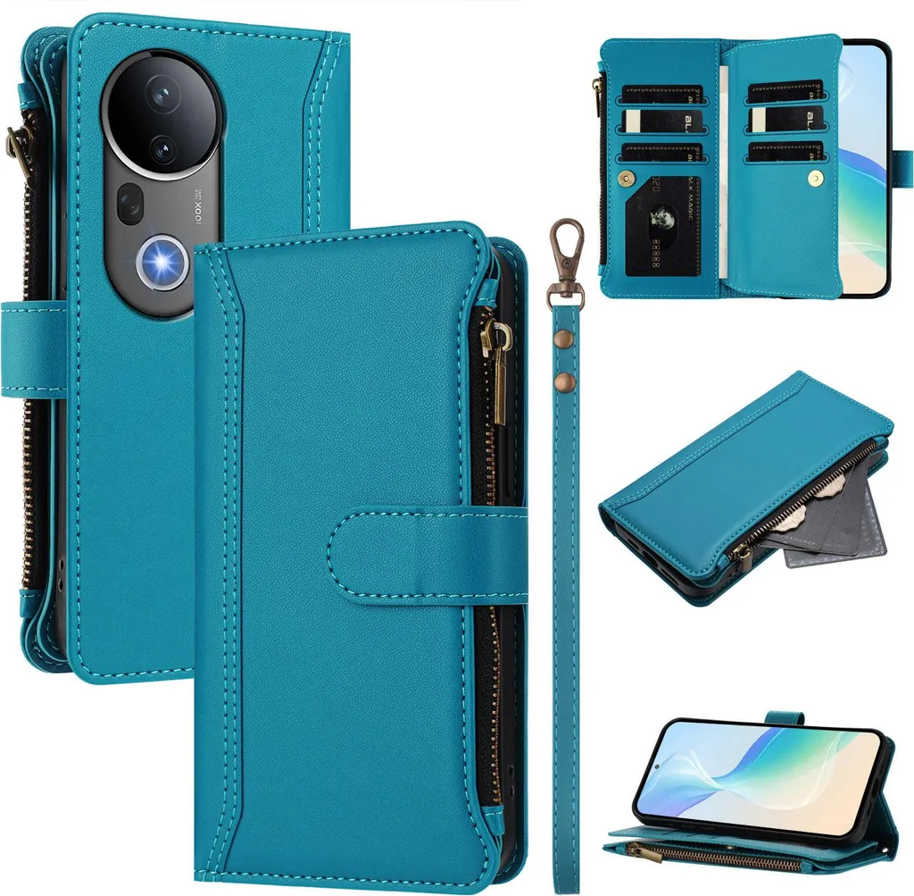 Custodia Vivo S20 Pro Blu Lago: Portafoglio in Pelle con Cerniera