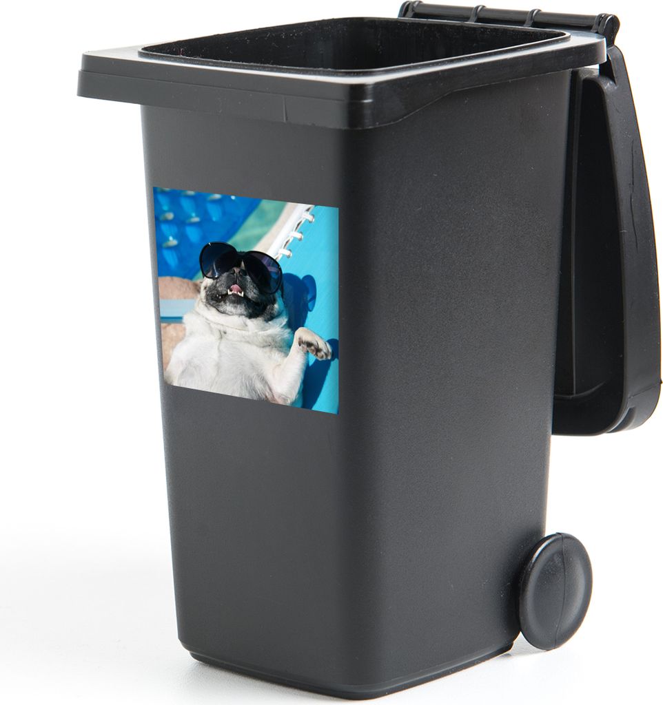 MuchoWow Mülltonnenaufkleber Hund - Lustig - Sonnenbrille - Kinder - Jungen - Mädchen - Kind 40x40 cm - Abfall-Aufkleber - Container - für Abf...