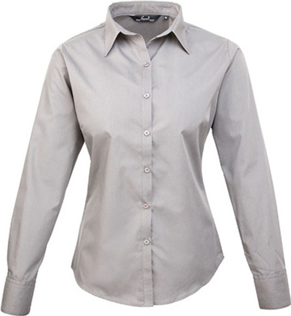 Premier Workwear Damen Popeline Bluse langarm PR300 silver Produktbild 