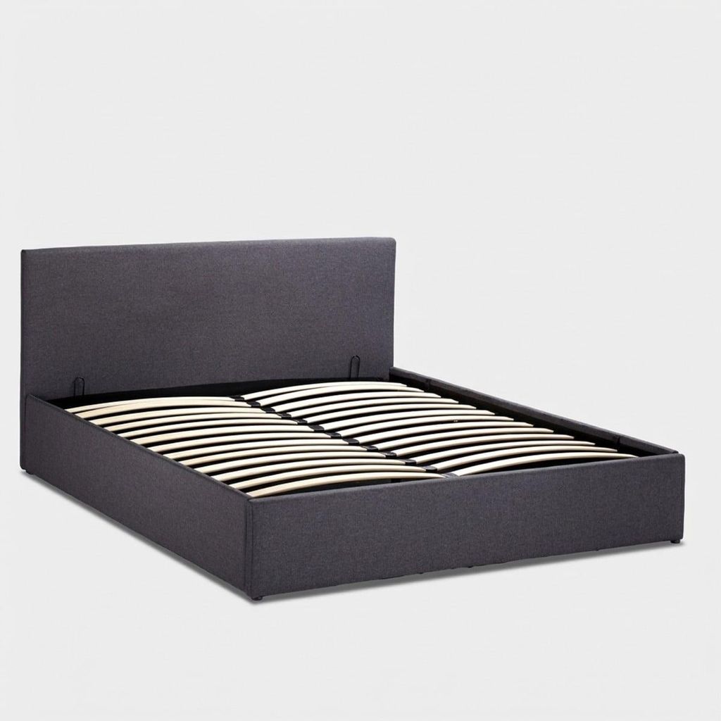 King Komplett Doppelbett mit Bettkasten Stoff Holz Bettrost Produktbild 