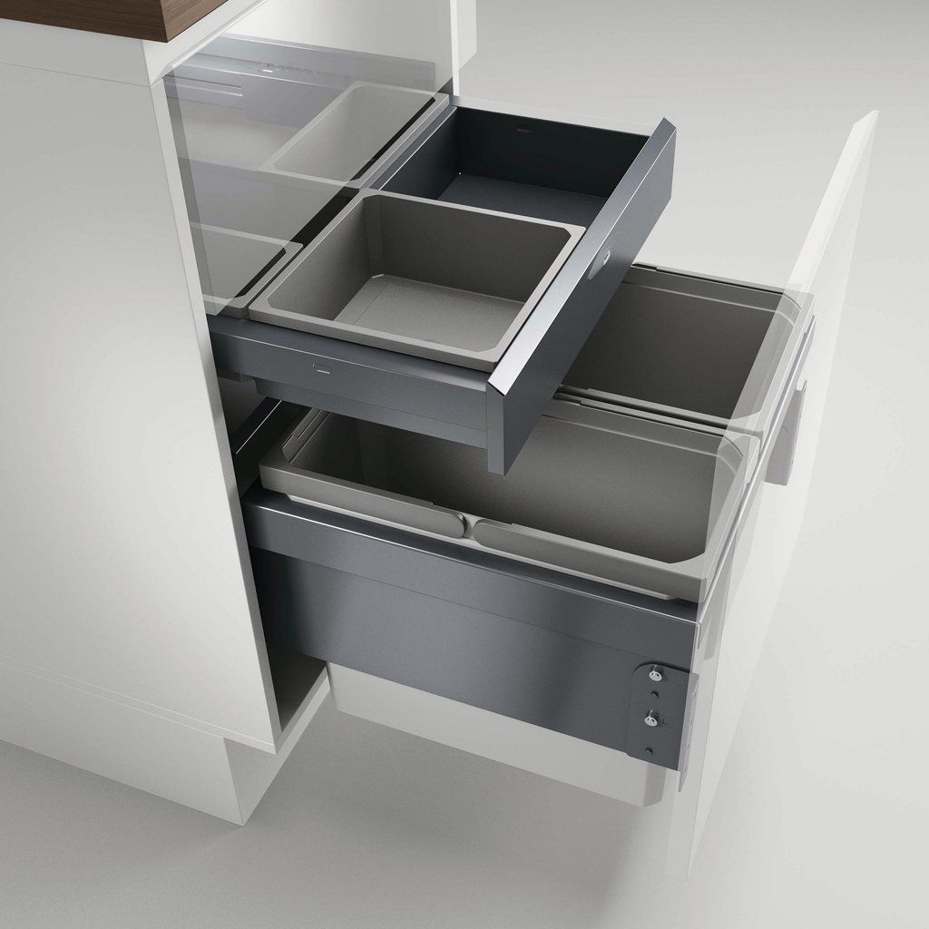 Naber, Cox Base 1T 500-2 mit Base-Board. Abfallsammler, hellgrau, Höhe 460 mm - Mülleimer