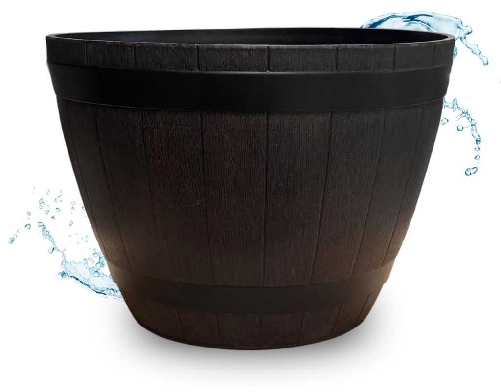 Große Holzfass-Optik Pflanzschale braun für draußen 51 x 36 Produktbild 
