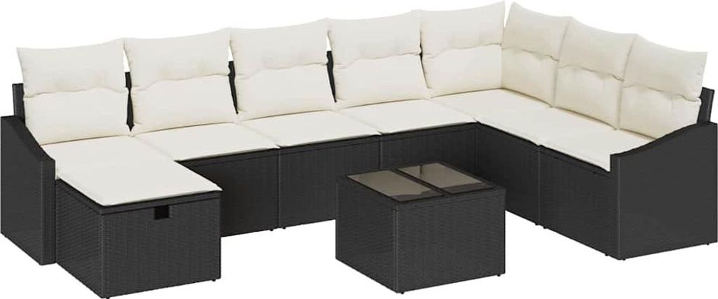 "WINTER SALE" Garten-Sofa-Set - Balkonmöbel/Loungeset - elegantes Design - 9 pcs Schwarz 55x62x69cm Poly Rattan - 55x62x69cm - Gartensofas NeuMöb...