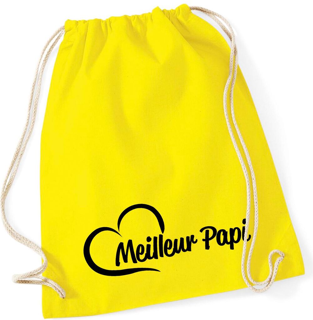 Huuraa Turnbeutel Meilleur Papi Cœur 12 Liter Yellow Baumwolle Rucksack Geschenkidee