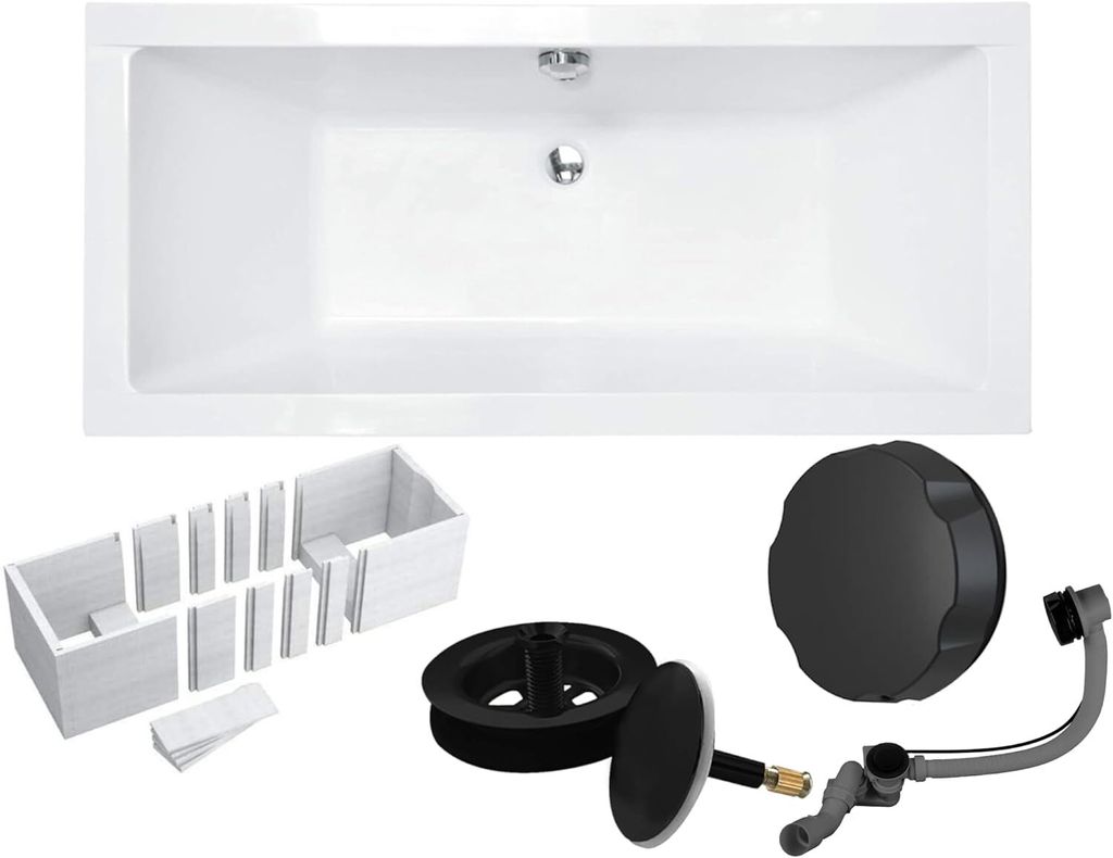 VBChome Acrylbadewanne 180 x 80 cm Weiß mit Styroporträger Produktbild 
