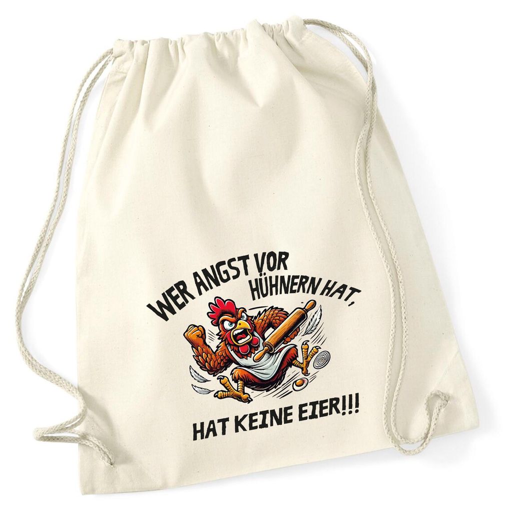 Huuraa Turnbeutel Angst vor Hühnern, hat keine Eier grimmiger Hahn 12 Liter Natural Baumwolle Rucksack Geschenkidee