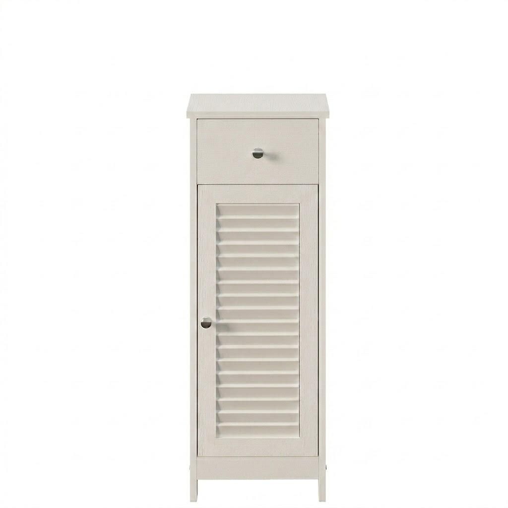 Weißer, hoher Säulen-Badezimmerschrank mit 2 Ablagen und einer Schublade im Loft-Stil, 87 cm