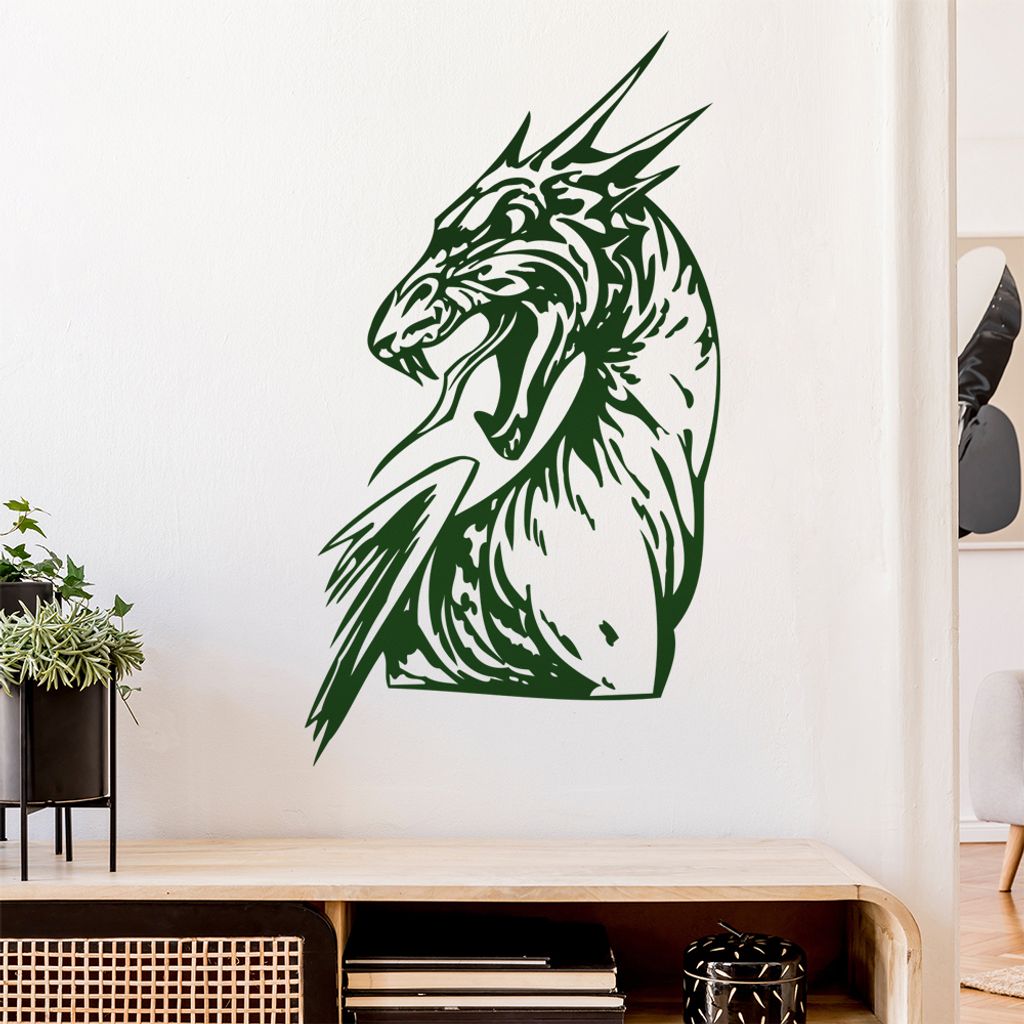 Drachen Kopf Wandtattoo in 6 Größen - Wandaufkleber Wall Sticker - Dekoration, Küche, Wohnzimmer, Schlafzimmer, Badezimmer