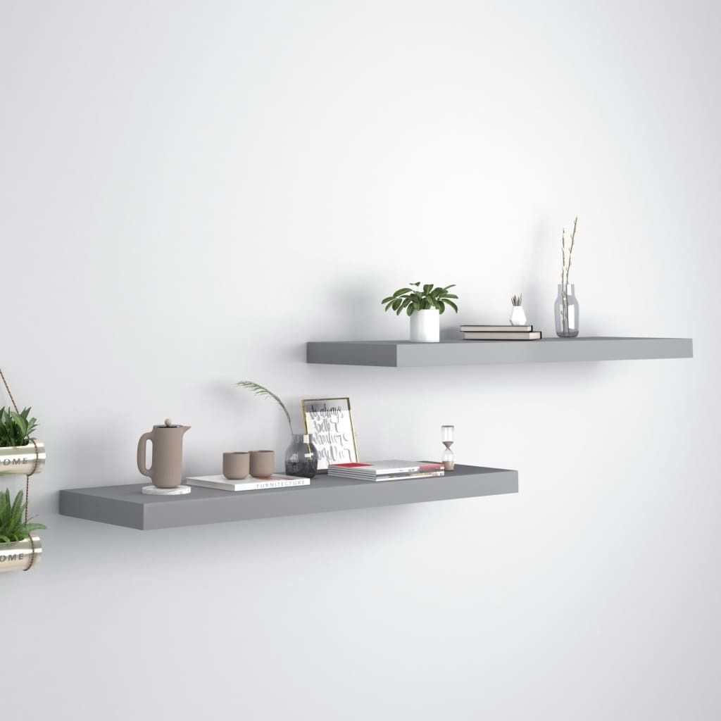 The Living Store Schweberegale 2 Stk. Grau 80x23,5x3,8 cm MDF