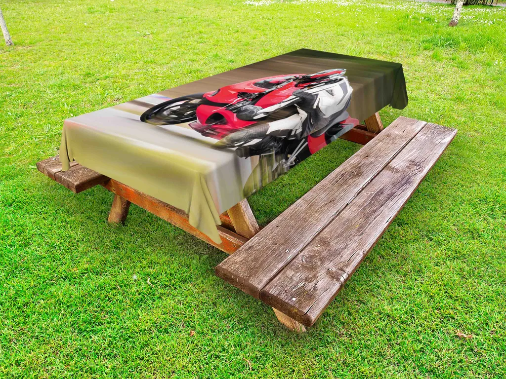 ABAKUHAUS Tovaglia per camera teenager Outdoor, Atleta motociclista in corsa a tutta velocità, immagine colorata che richiama l'attività stradale, multicolore, 145x265 cm