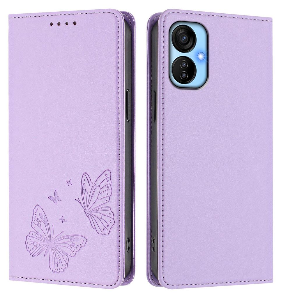 Lederhülle für Tecno Spark 9T/Spark 9 Pro, Schmetterling Prägung Leder Brieftasche Schutzhülle mit Ständer Violett