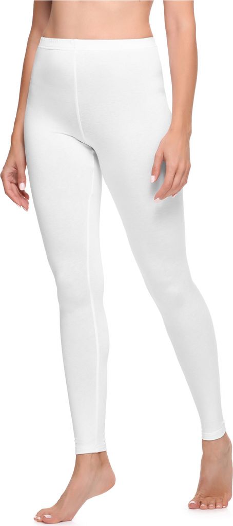 Ladeheid Damen Lange Leggings aus Baumwolle LA40-133 (Weiß, XL)