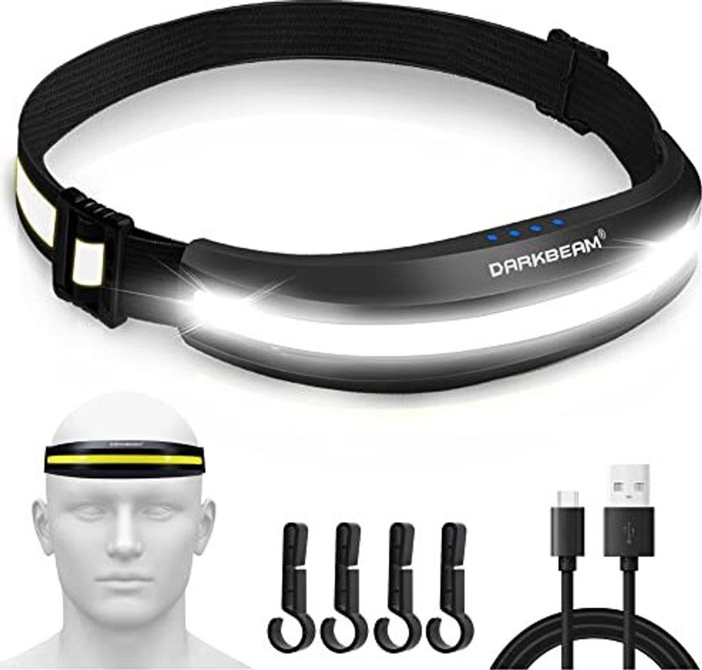 Darkbeam LED -Scheinwerfer Flutlicht Cobrot Rot Licht wiederaufladbar USB Superhelle leichte Kopfdecker Arbeit Helm - Camping, Joggen, Angeln,