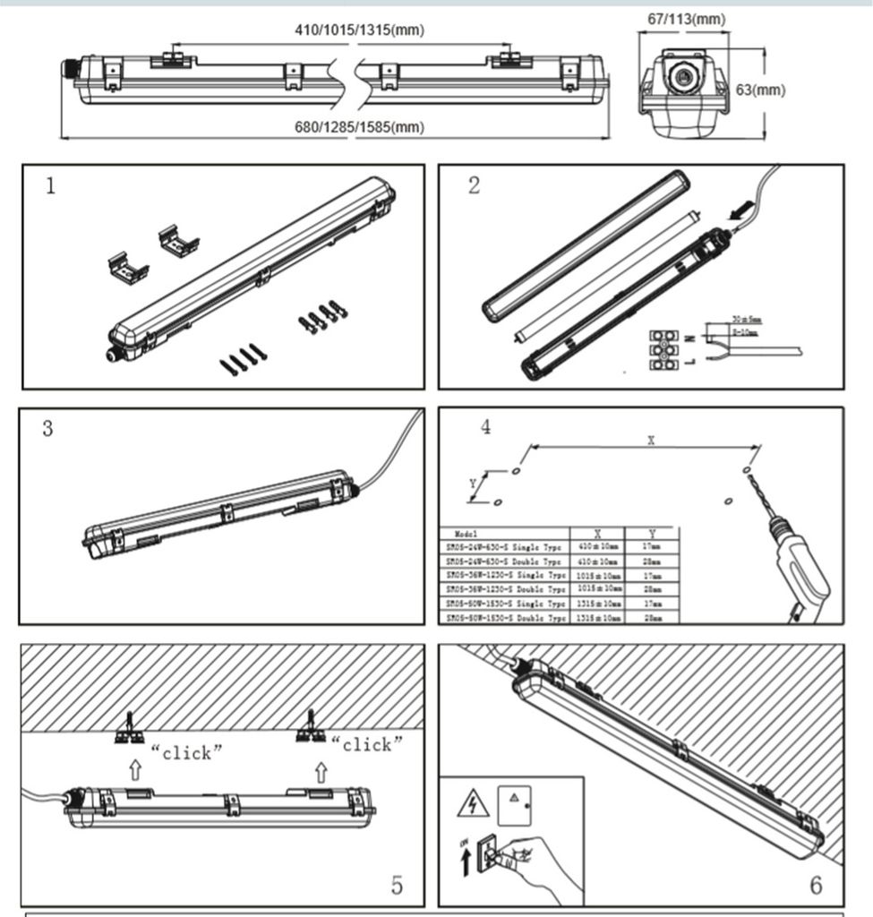 Komplettset - 120cm Einzelfassung - IP65 Feuchtraum Produktbild 10