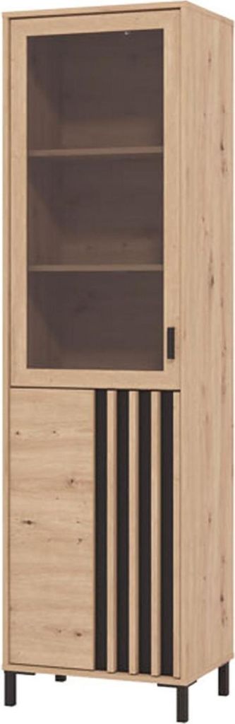 Dmora Vitrine Senis 55x40x193h cm Dunkel Eiche Knoten, 4 Böden Tür mit Scharnier