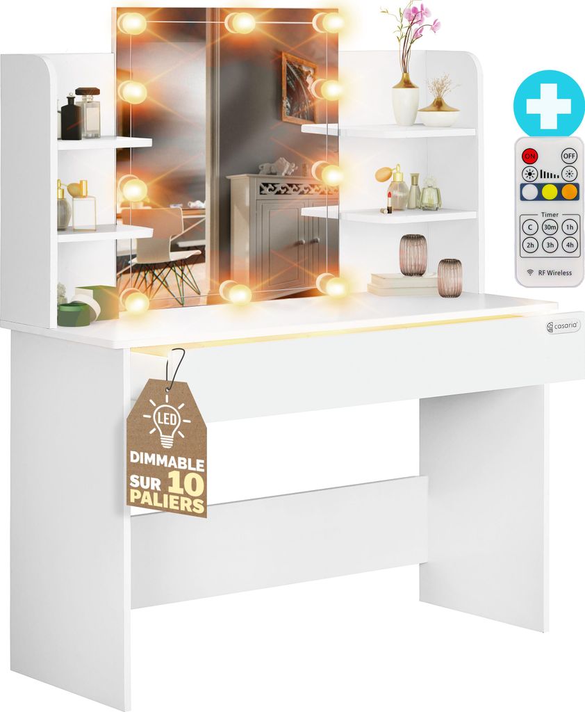 Casaria Coiffeuse Lucia Blanc miroir éclairage LED table de Image du produit 