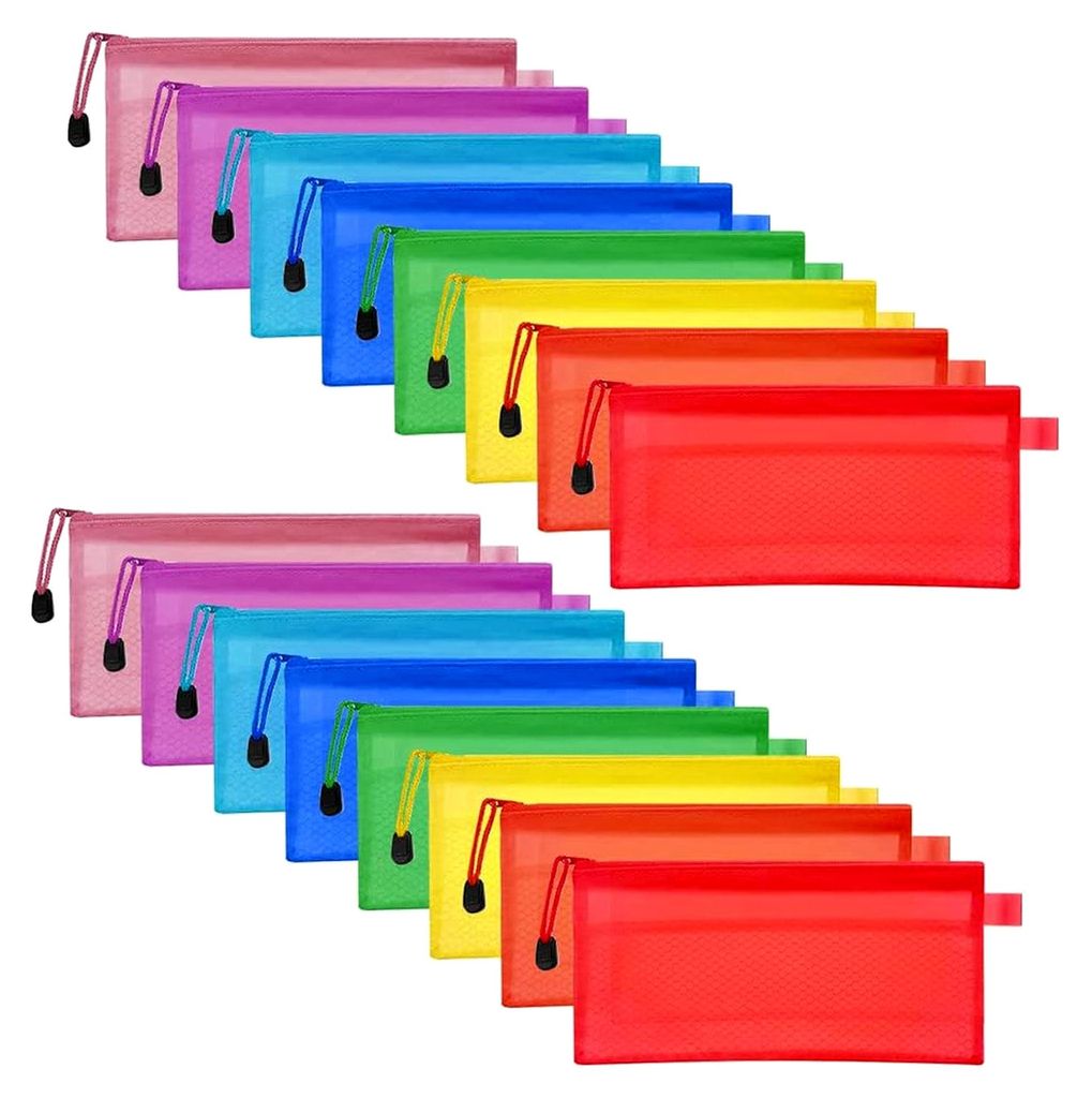 16 Stück Bleistiftbeutel mit Reißverschluss, A6, 23,5×11,5 cm, wasserdicht, aus Kunststoff, doppelschichtig, für Stifte, Kosmetik, Reiseaccesso...