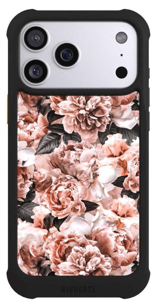 NIVOCASE Hülle für Apple iPhone 17 Pro Max Stoßfeste Handyhülle NIVOmax Case Schwarz Blume Rose Vintage