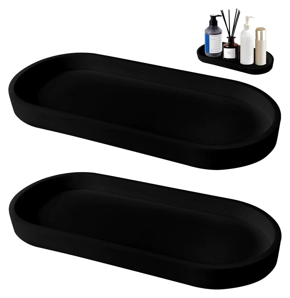 2 Stück Badezimmer Tablett, Silikon Klein Deko Tablett für Bad und Wohnbereich (Schwarz)