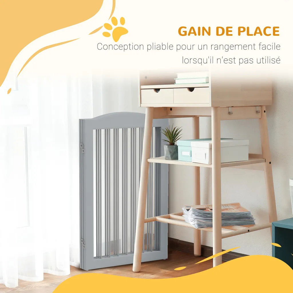 Barrière de sécurité pliable PawHut 3 panneaux grise pour chiens 80cm - 4
