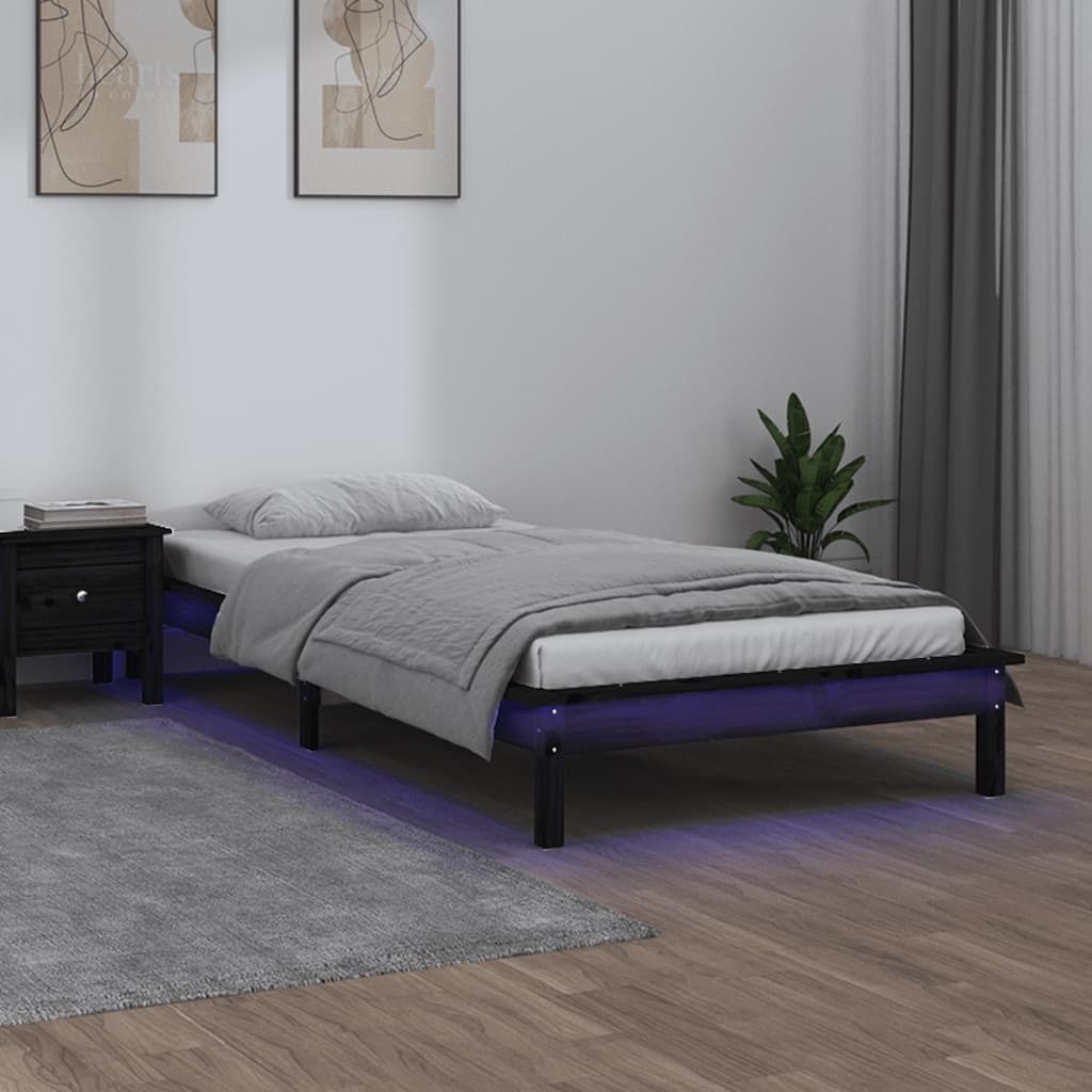 Maison Exclusive - Massivholzbett mit LEDs Schwarz 75x190 cm