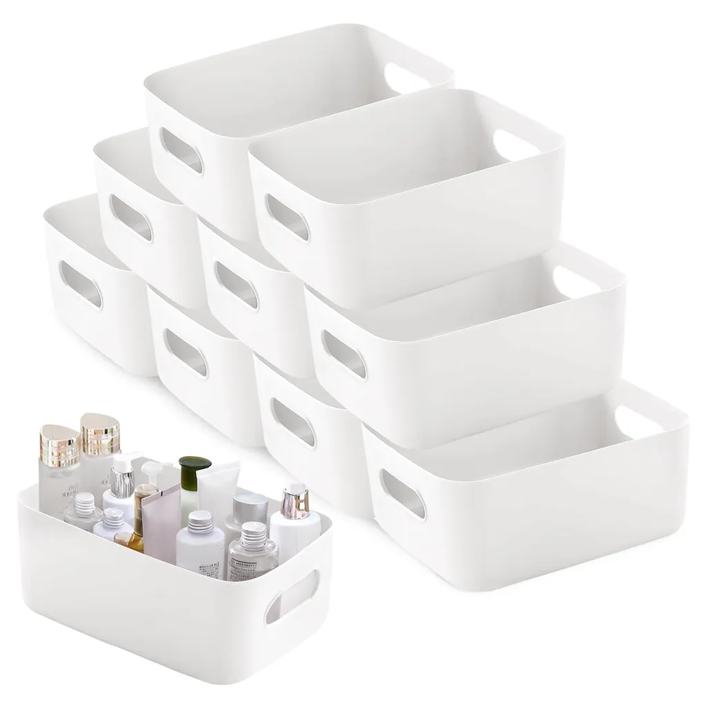 Panier de rangement en plastique blanc avec poignées pour toute la maison