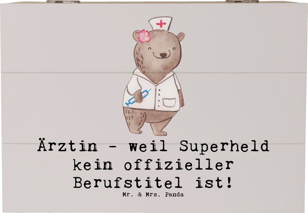 Mr. & Mrs. Panda Box Ärztin Superheld 22 x 15 cm - Grau Pastell - Geschenk, Kiste mit Deckel, Berufsprodukte, Beruf, Berufsleben, Geschenkbox, Pat...