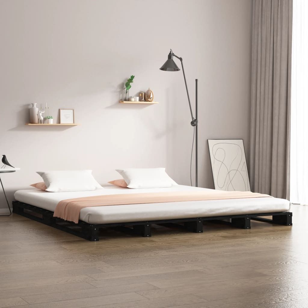 Maison Exclusive - Palettenbett Schwarz 135x190 cm Massivholz Kiefer