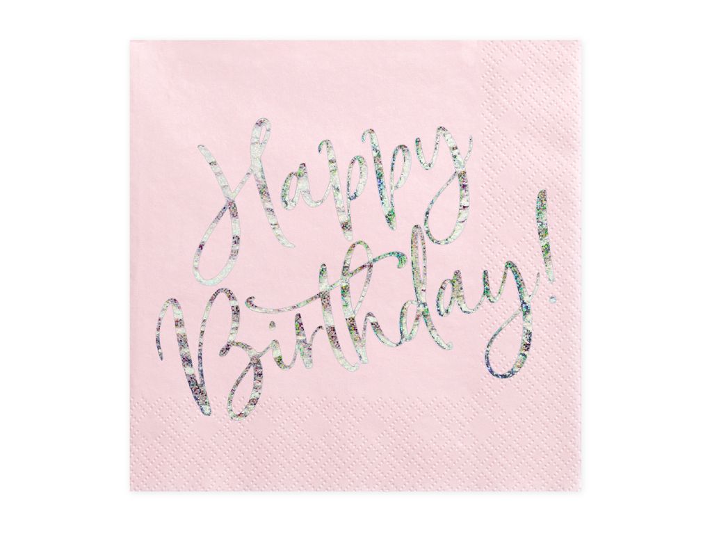 Urokliwe Serwetki "Happy Birthday" w jasnym pudrowym różu – Zdjęcie produktu 