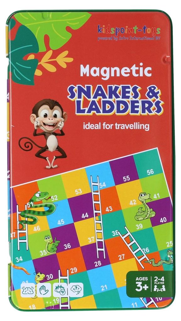 Magnetisches Reisespiel in der Dose: „Schlangen und Leitern“