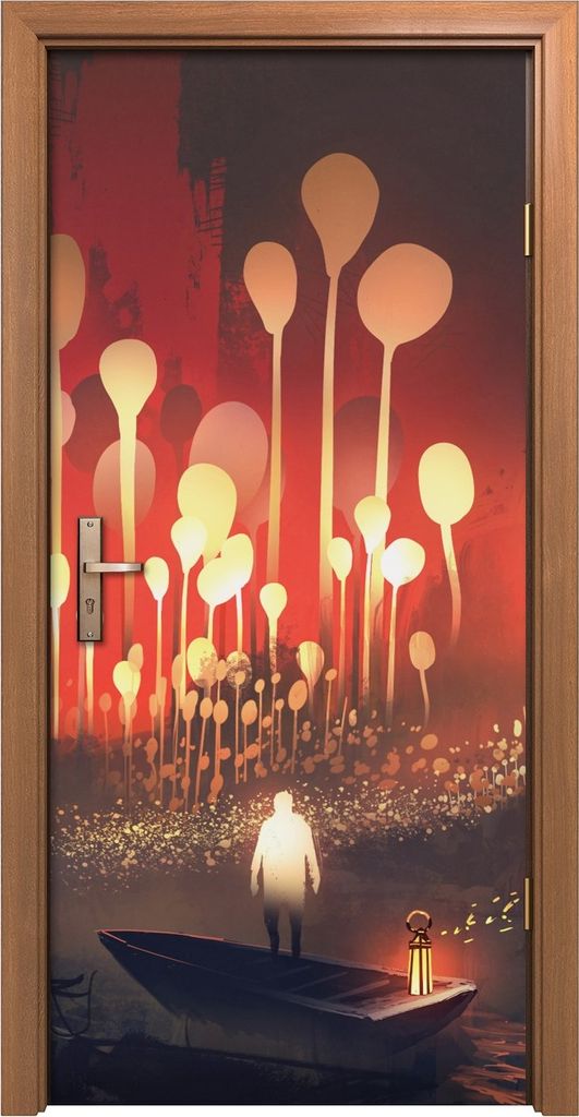 Türposter 90x200 cm Türaufkleber Türtapete Türfolie Klebefolie Nacht Landschaft Fantasie Wald Bäumen